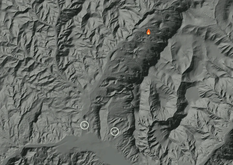 Animated map of the 0445 Crosswhite Fire across the whole record, with a time bar along the bottom showing energy released and the local date.