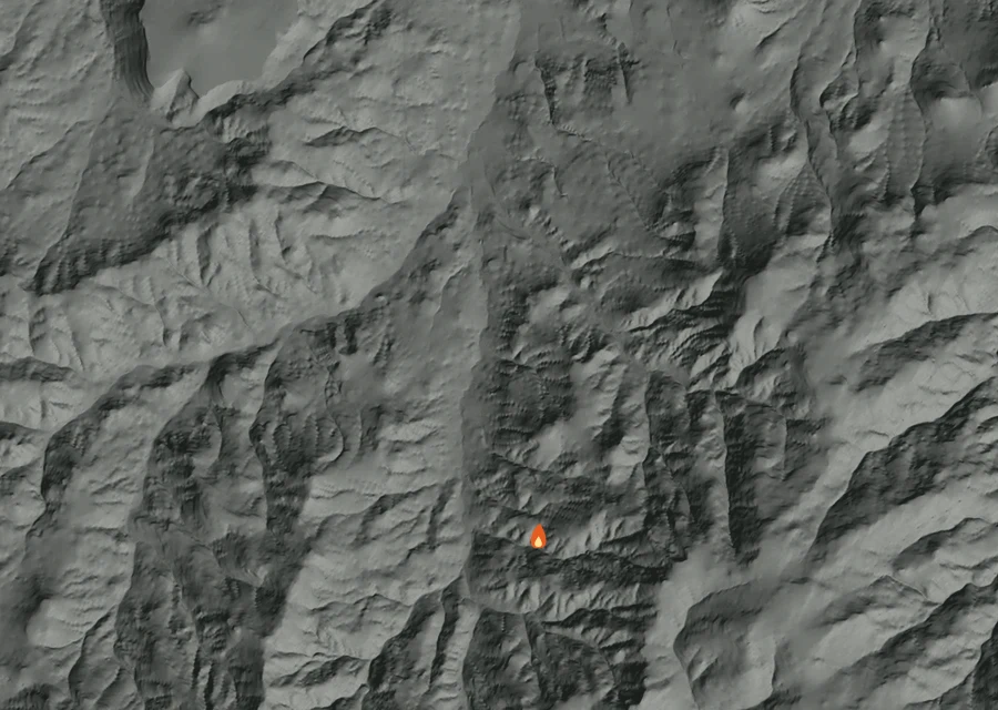 Animated map of the 0500 Coyote Fire across the whole record, with a time bar along the bottom showing energy released and the local date.