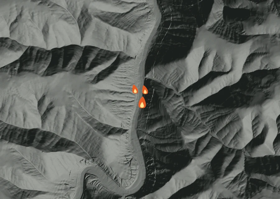 Animated map of the 0885 Fire across the whole record, with a time bar along the bottom showing energy released and the local date.