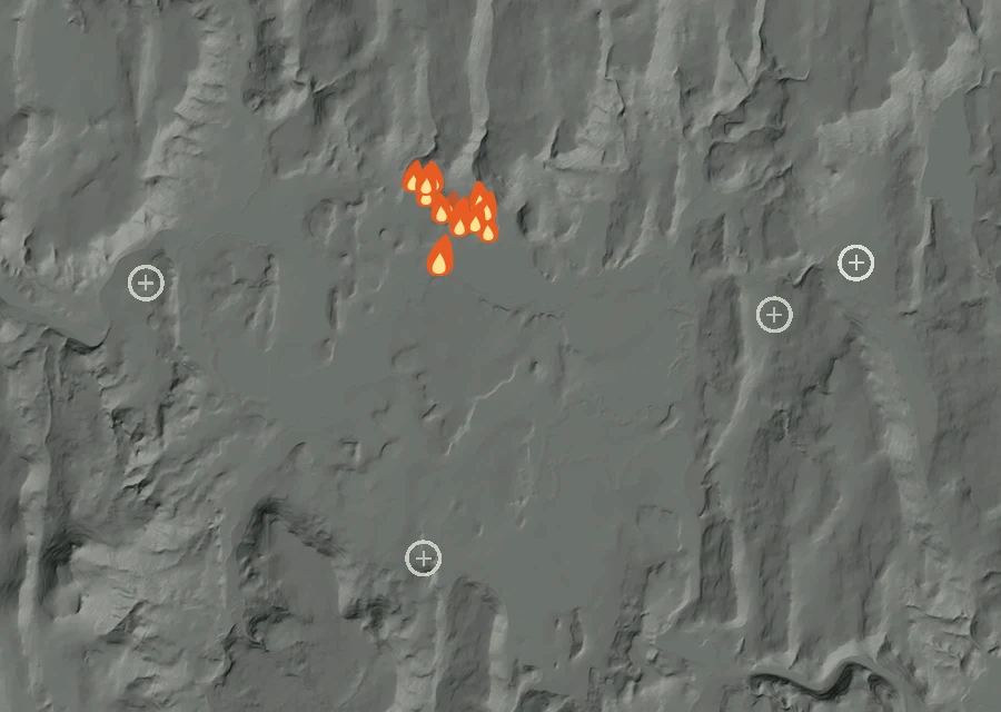 Map for Wed 30 Sep: flames mark every place that gave off heat that day.