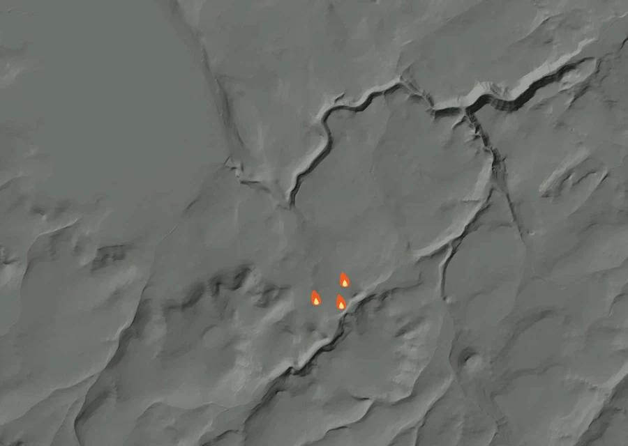 Map for Fri 2 Oct: flames mark every place that gave off heat that day.