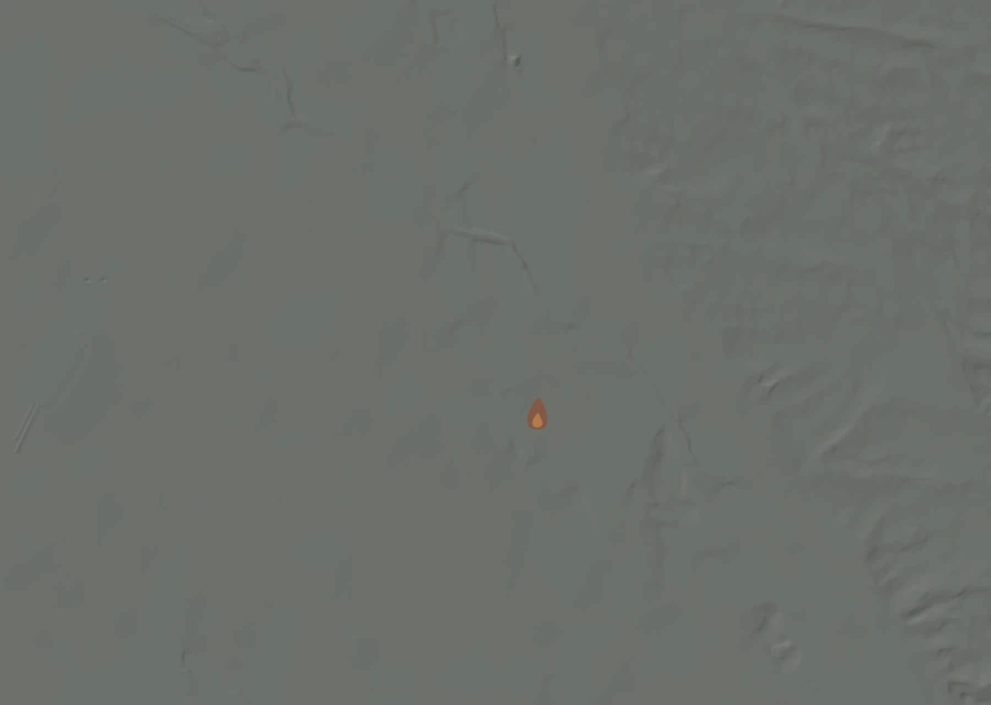 Shaded relief map of the 39928 Fire. Amber flames mark every place that gave off heat in the last day; the shading is the shape of the ground.