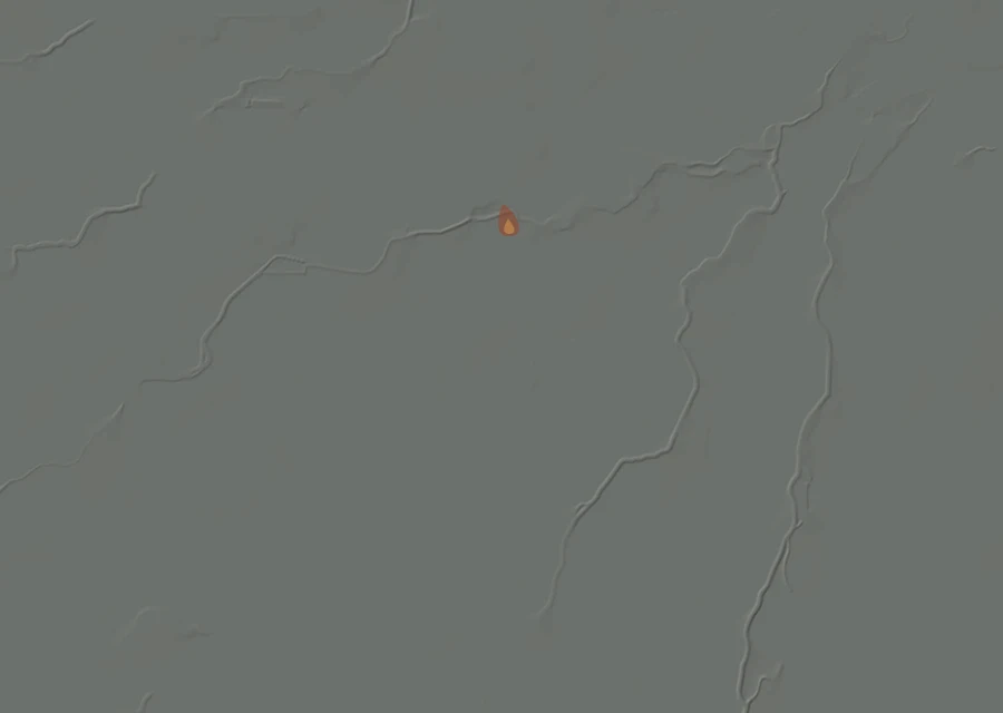 Shaded relief map of the Alpaugh Fire. Amber flames mark every place that gave off heat in the last day; the shading is the shape of the ground.