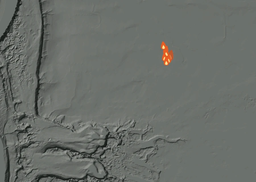 Animated map of the Ancient Lakes Fire across the whole record, with a time bar along the bottom showing energy released and the local date.