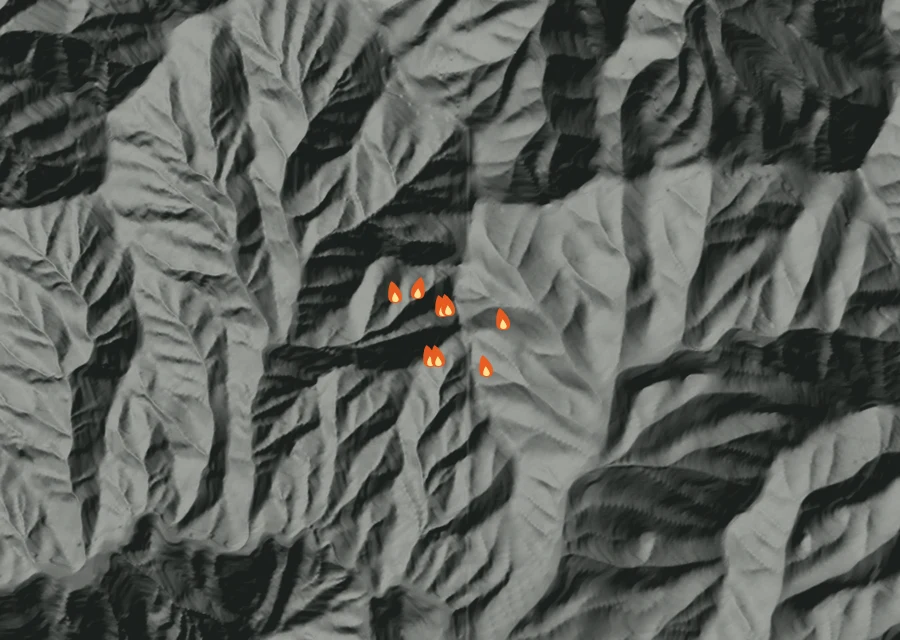 Animated map of the Anderson Butte Rd MM4 Fire across the whole record, with a time bar along the bottom showing energy released and the local date.