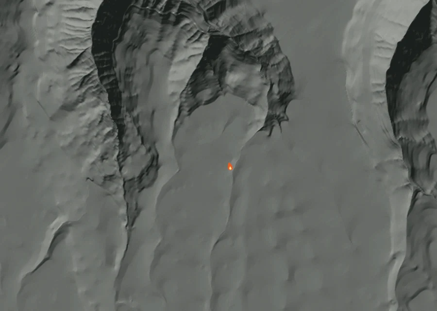 Map for Wed 26 Aug: flames mark every place that gave off heat that day.