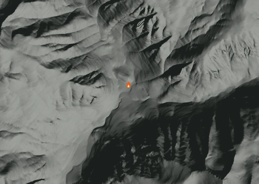 Animated map of the Arrow Creek Fire across the whole record, with a time bar along the bottom showing energy released and the local date.