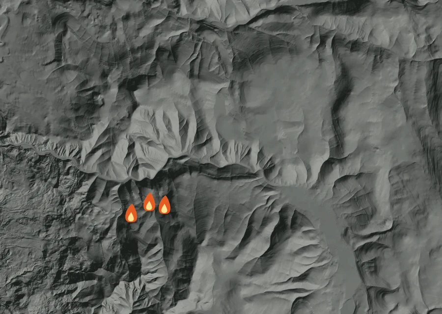 Animated map of the Austin Fire across the whole record, with a time bar along the bottom showing energy released and the local date.
