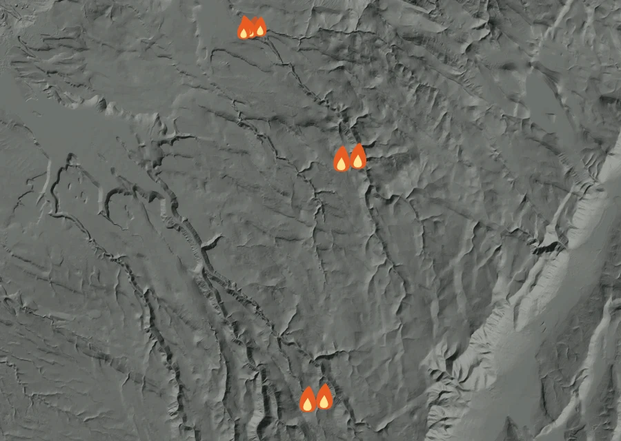 Animated map of the Bald Mountain Fire across the whole record, with a time bar along the bottom showing energy released and the local date.