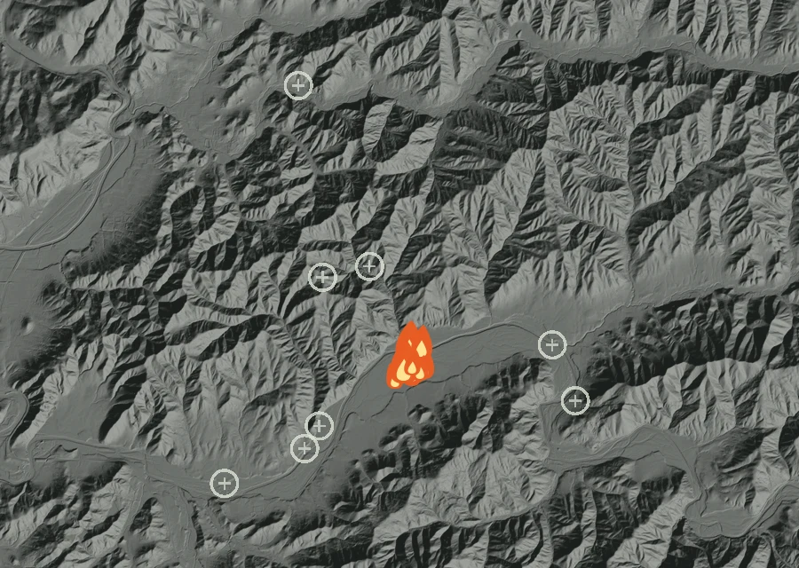 Animated map of the Beckworth Fire across the whole record, with a time bar along the bottom showing energy released and the local date.
