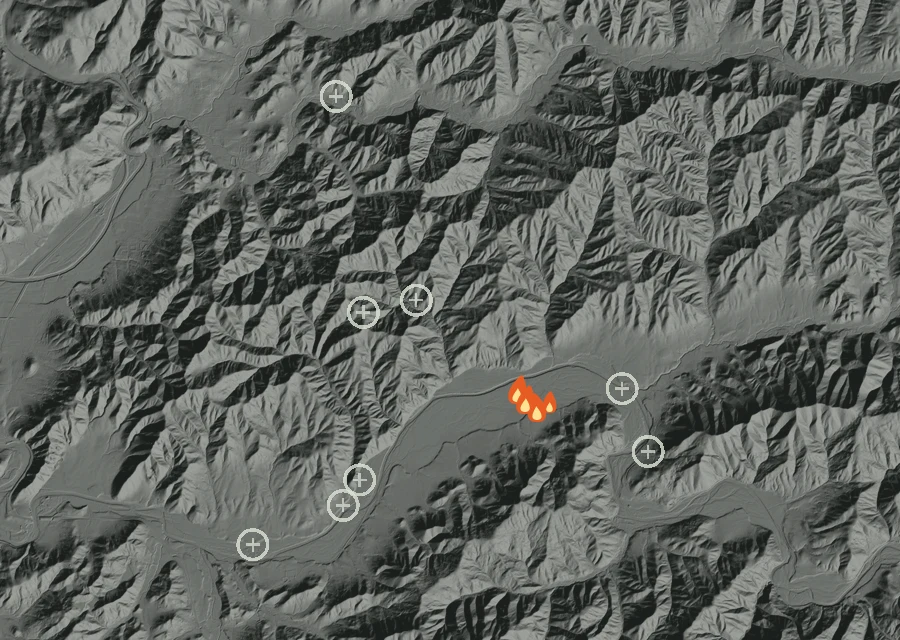 Map for Wed 30 Sep: flames mark every place that gave off heat that day.
