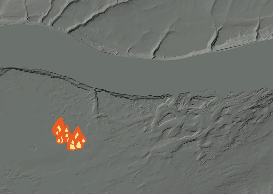 Map for Thu 15 Oct: flames mark every place that gave off heat that day.