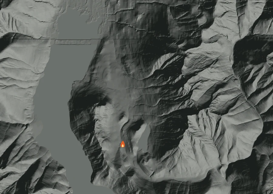 Animated map of the Border 2 Fire across the whole record, with a time bar along the bottom showing energy released and the local date.