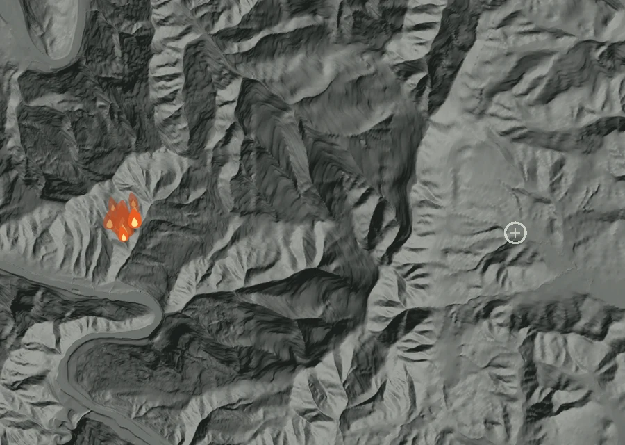 Animated map of the Bottle Creek Fire across the whole record, with a time bar along the bottom showing energy released and the local date.