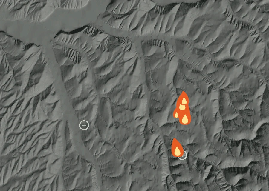 Animated map of the Bundy Hollow 1498 Request Fire across the whole record, with a time bar along the bottom showing energy released and the local date.