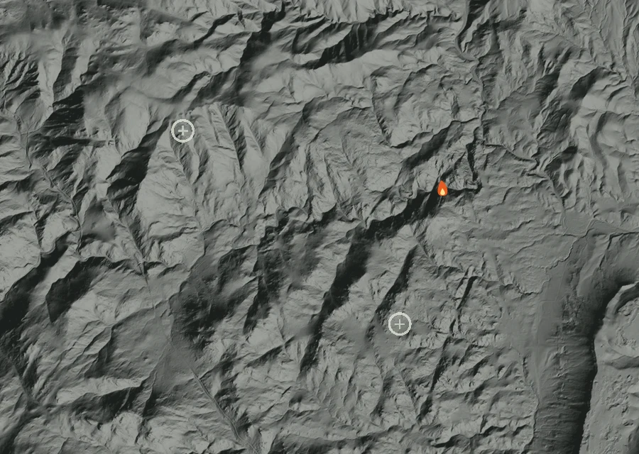 Animated map of the Burnett Gulch Fire across the whole record, with a time bar along the bottom showing energy released and the local date.
