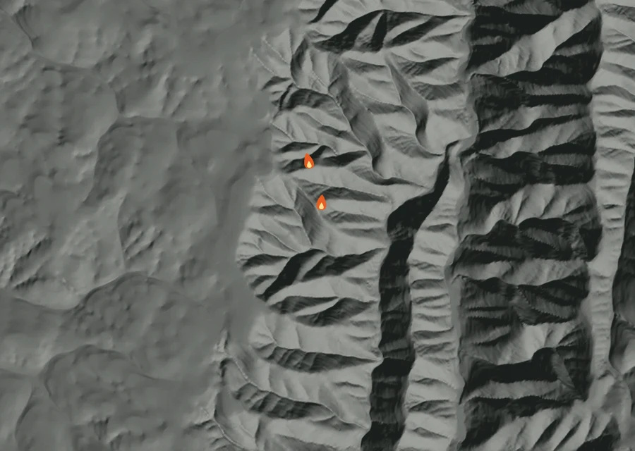 Animated map of the Burnt Creek Fire across the whole record, with a time bar along the bottom showing energy released and the local date.