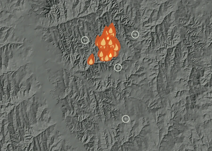 Animated map of the Candle Fire across the whole record, with a time bar along the bottom showing energy released and the local date.