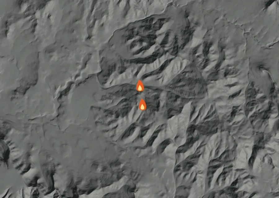 Animated map of the Case Hill Fire across the whole record, with a time bar along the bottom showing energy released and the local date.