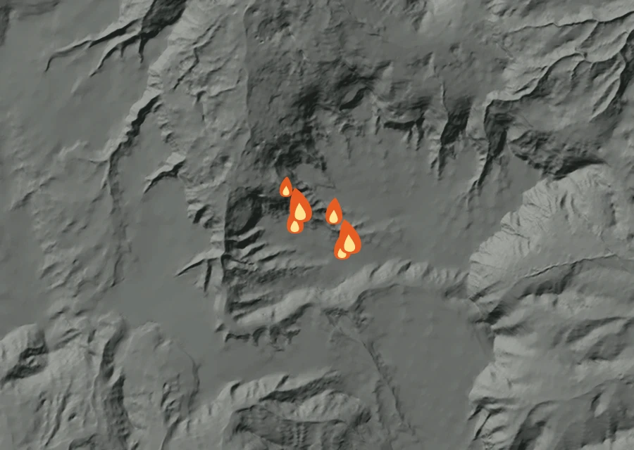 Animated map of the Chalk Mountain Fire across the whole record, with a time bar along the bottom showing energy released and the local date.