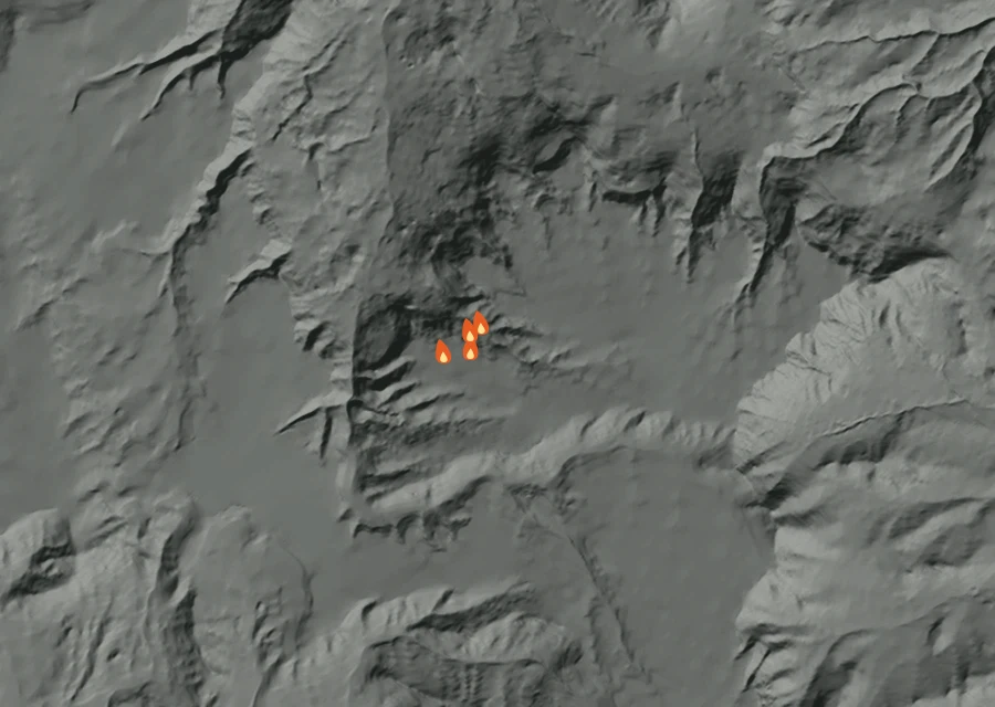 Map for Thu 27 Aug: flames mark every place that gave off heat that day.