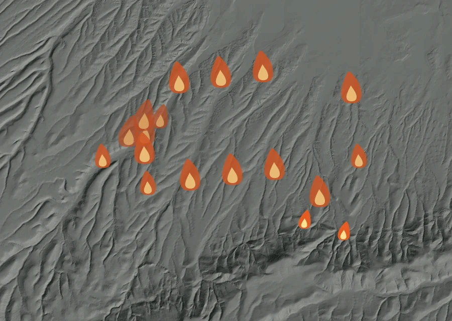 Animated map of the Colwash Fire across the whole record, with a time bar along the bottom showing energy released and the local date.