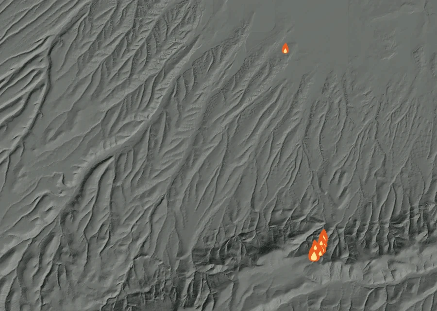 Map for Sun 23 Aug: flames mark every place that gave off heat that day.