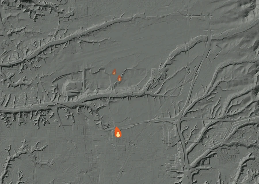 Animated map of the Convoy Fire across the whole record, with a time bar along the bottom showing energy released and the local date.