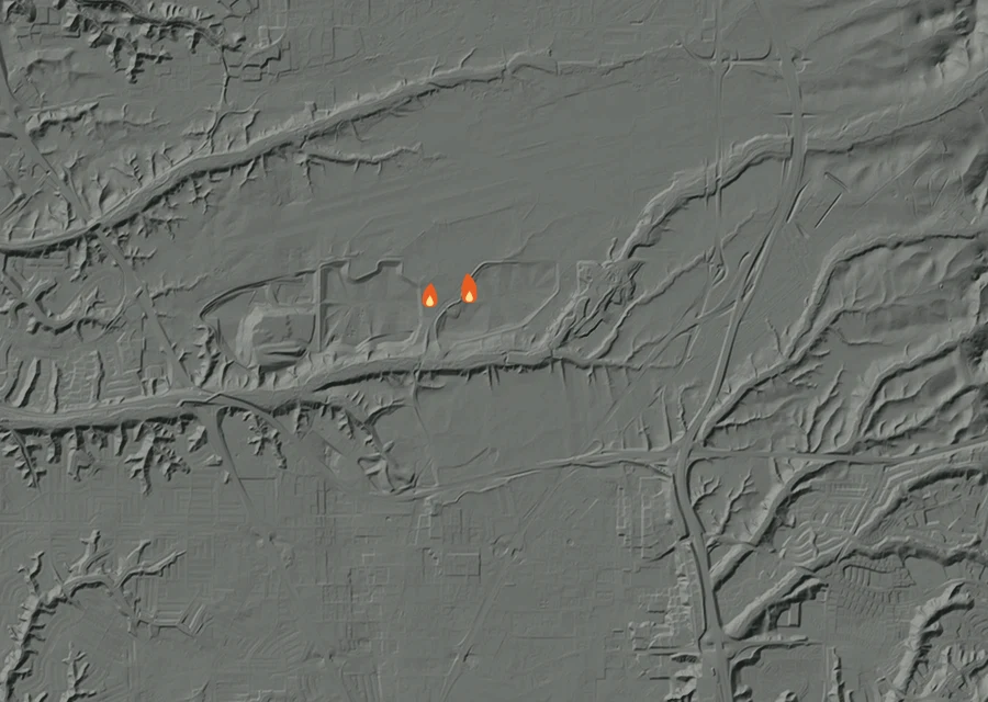 Map for Sun 23 Aug: flames mark every place that gave off heat that day.