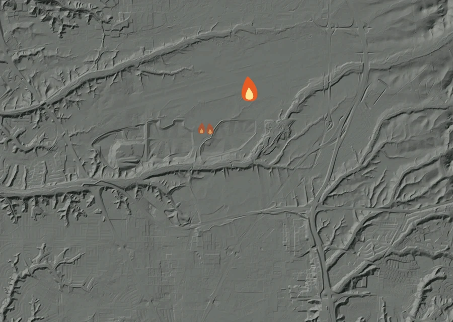 Map for Fri 25 Sep: flames mark every place that gave off heat that day.