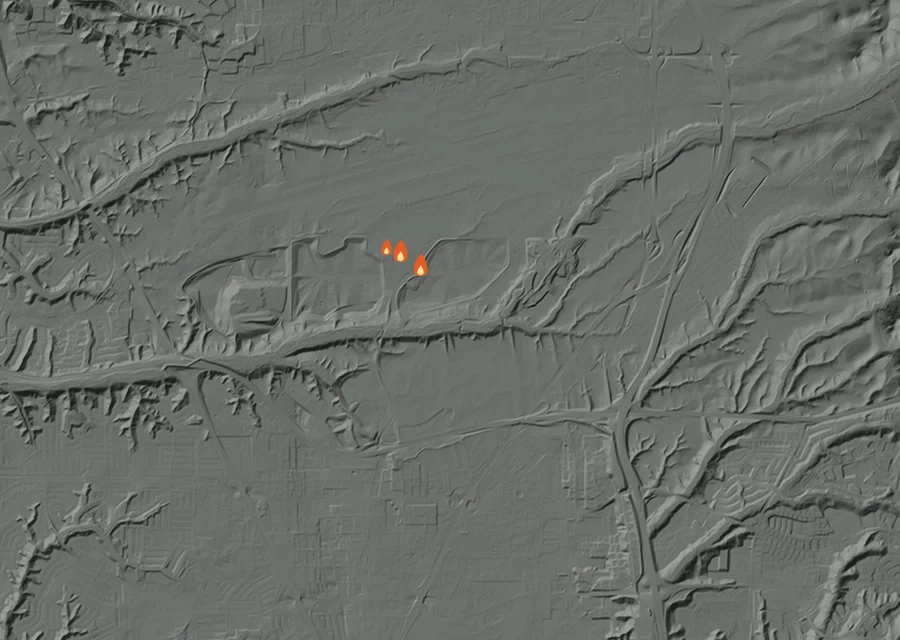 Map for Thu 8 Oct: flames mark every place that gave off heat that day.
