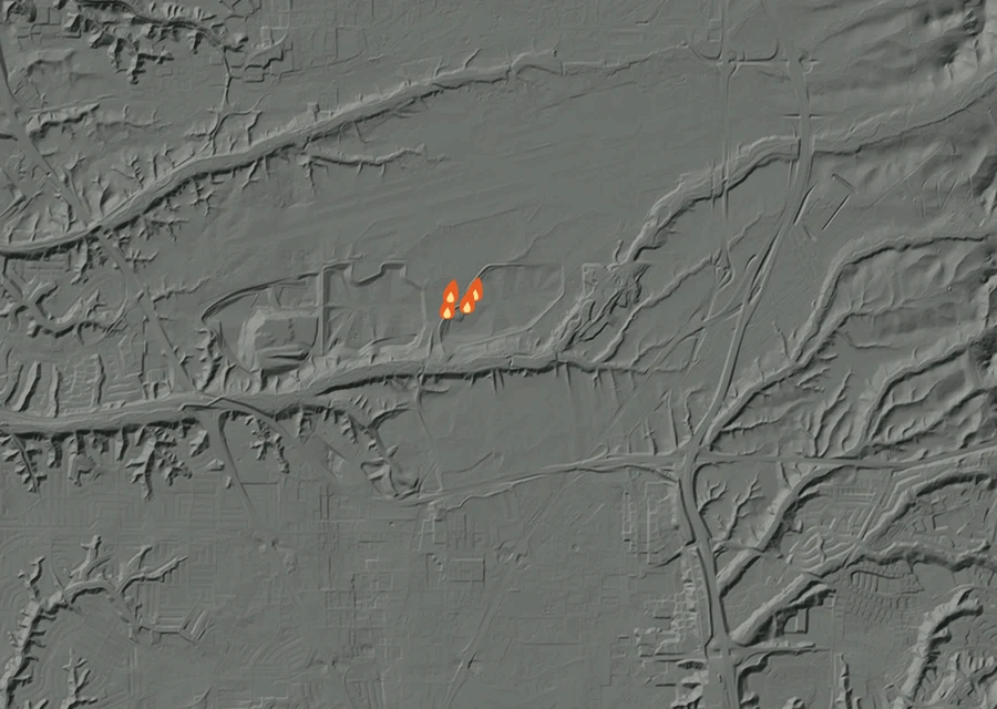 Map for Thu 15 Oct: flames mark every place that gave off heat that day.