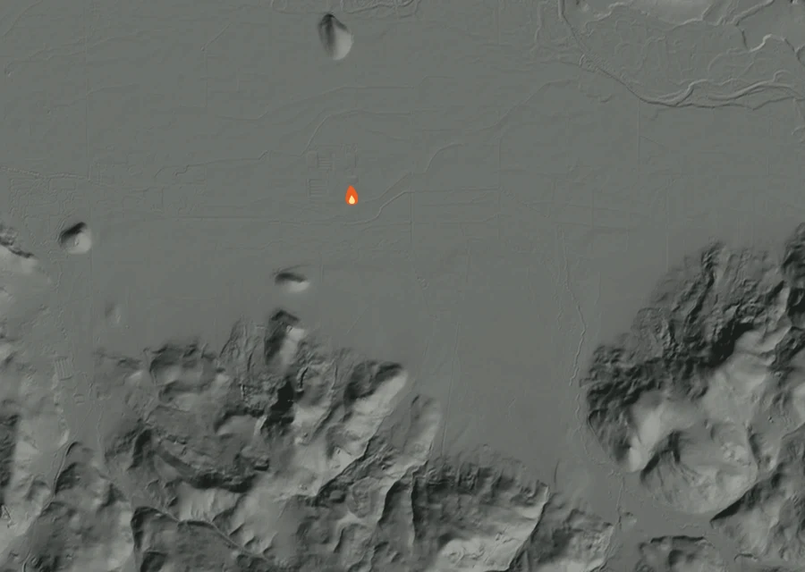 Animated map of the Courtney Creek 100 Fire across the whole record, with a time bar along the bottom showing energy released and the local date.
