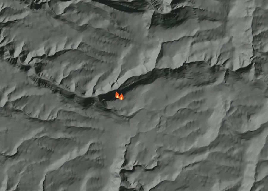 Map for Sun 6 Sep: flames mark every place that gave off heat that day.