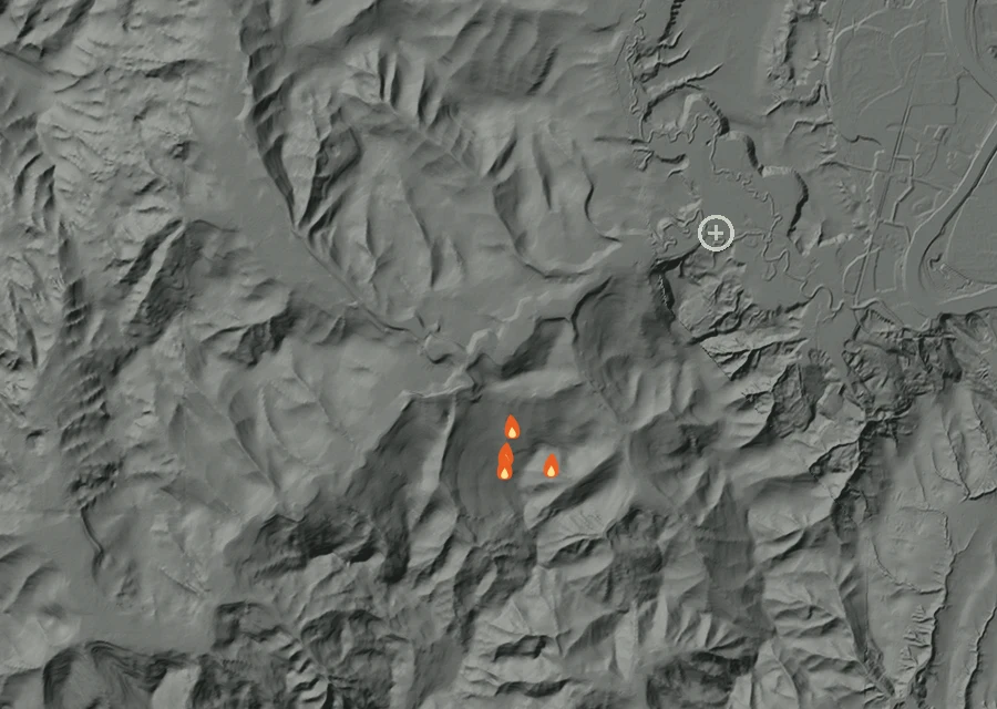 Animated map of the Crimmins Fire across the whole record, with a time bar along the bottom showing energy released and the local date.