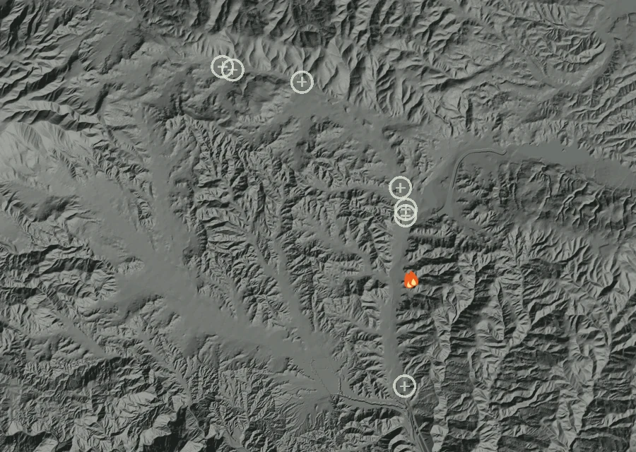 Animated map of the Danny Fire across the whole record, with a time bar along the bottom showing energy released and the local date.