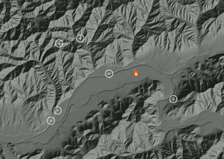 Animated map of the Days Creek Bridge Fire across the whole record, with a time bar along the bottom showing energy released and the local date.