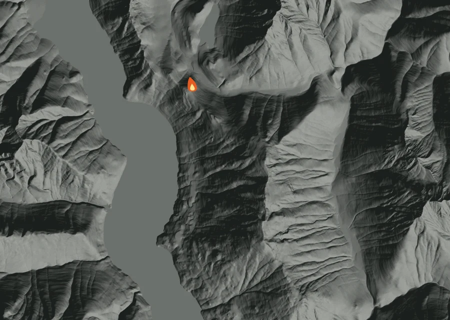 Animated map of the Desolation Fire across the whole record, with a time bar along the bottom showing energy released and the local date.