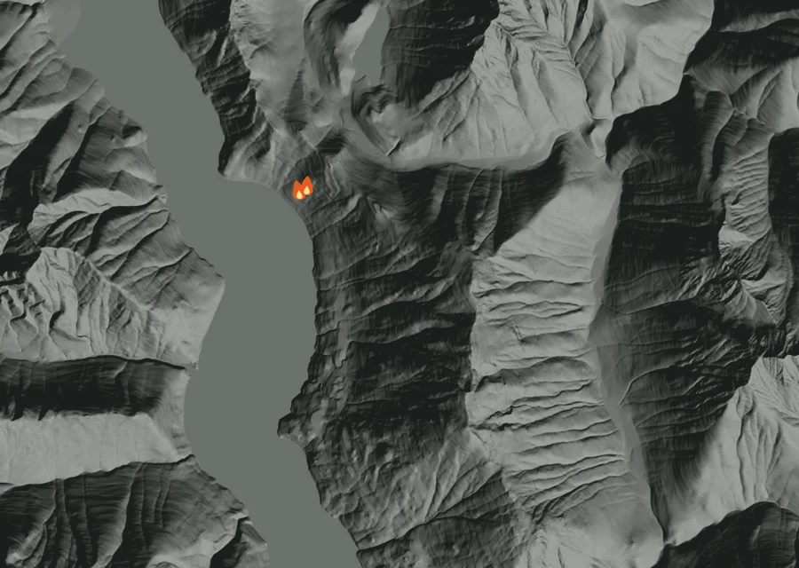 Map for Fri 28 Aug: flames mark every place that gave off heat that day.