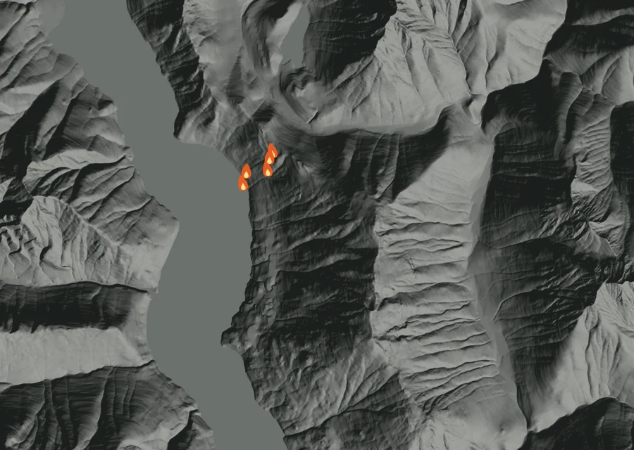 Map for Fri 11 Sep: flames mark every place that gave off heat that day.