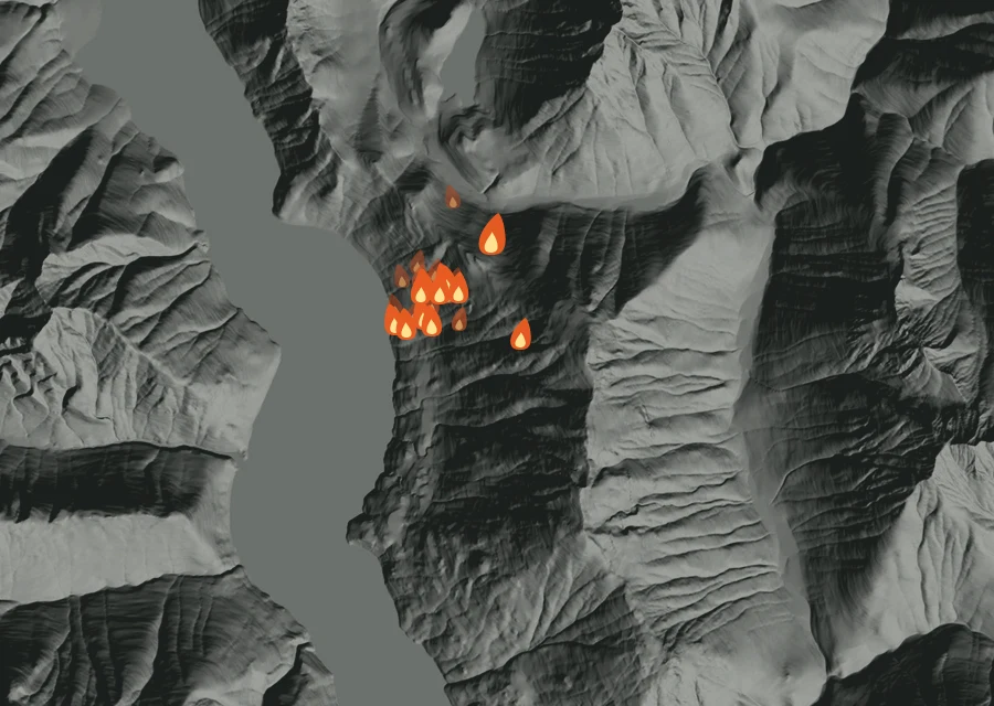 Map for Thu 17 Sep: flames mark every place that gave off heat that day.