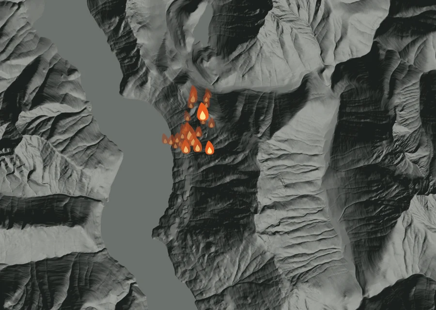 Map for Fri 18 Sep: flames mark every place that gave off heat that day.