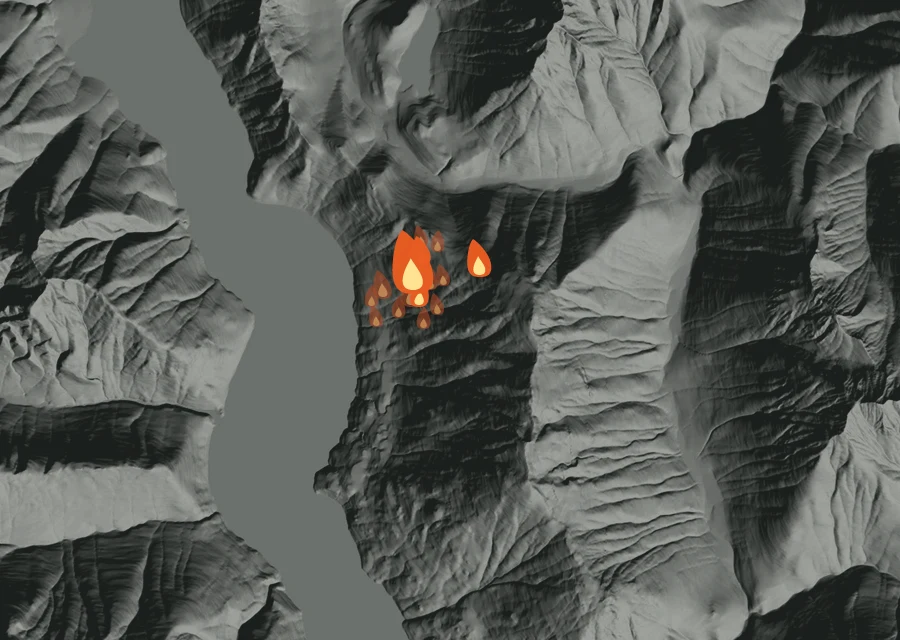 Map for Sat 19 Sep: flames mark every place that gave off heat that day.