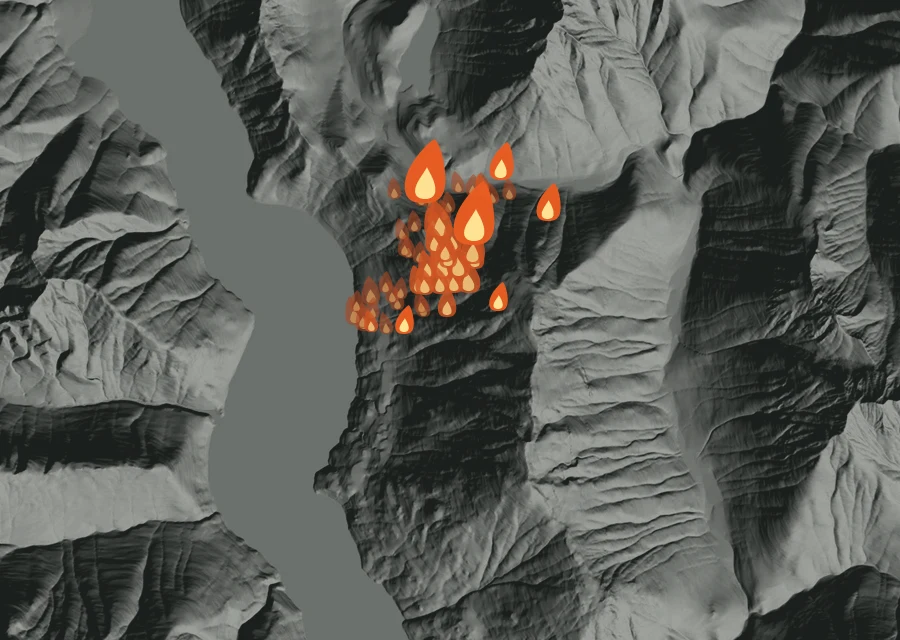 Map for Sun 20 Sep: flames mark every place that gave off heat that day.