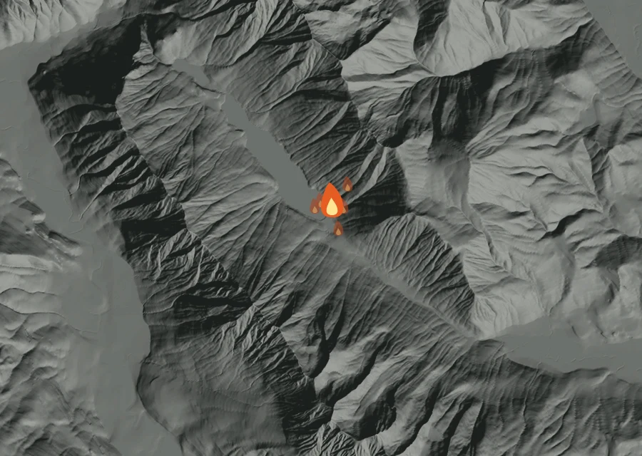 Map for Tue 1 Sep: flames mark every place that gave off heat that day.