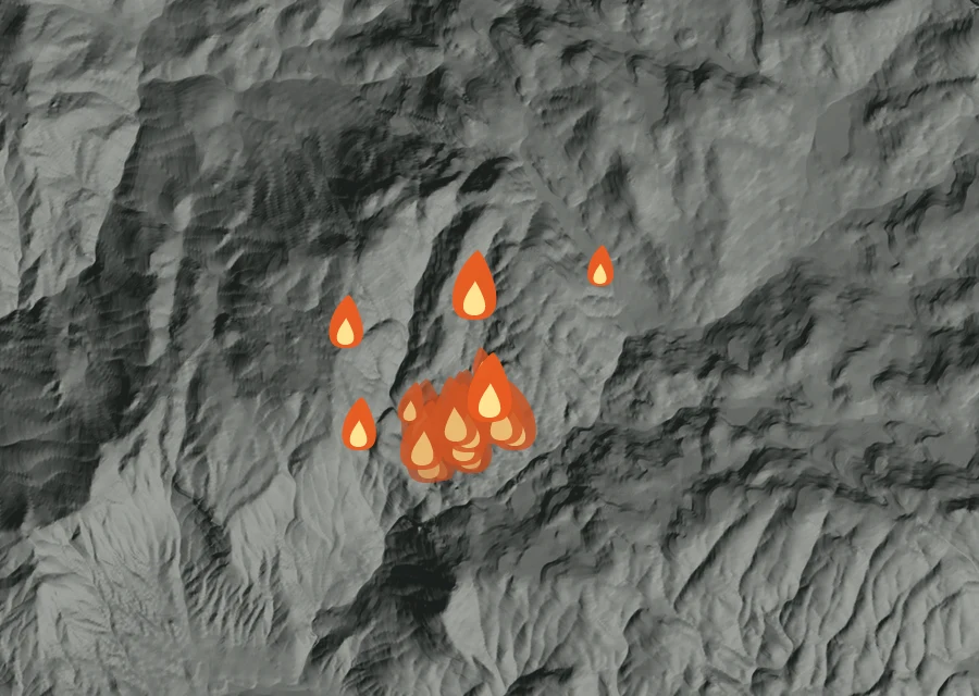 Animated map of the Dome Fire across the whole record, with a time bar along the bottom showing energy released and the local date.