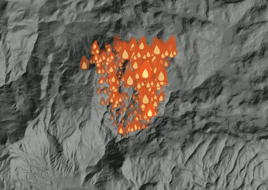 Map for Thu 17 Sep: flames mark every place that gave off heat that day.