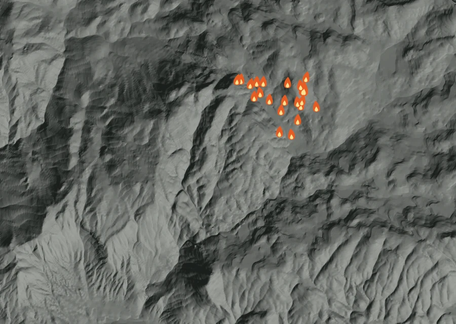 Map for Sun 27 Sep: flames mark every place that gave off heat that day.