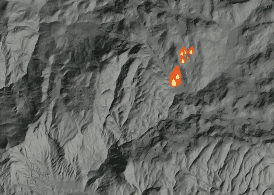 Map for Tue 29 Sep: flames mark every place that gave off heat that day.