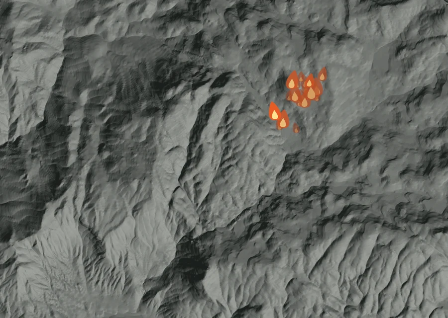 Map for Wed 30 Sep: flames mark every place that gave off heat that day.